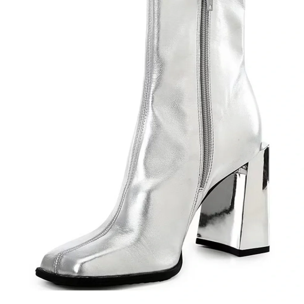 Gianni Bini Silver Metallic Block Heel Ankle Boots - Picture 14 of 15